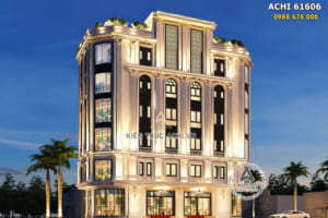 Thiết kế khách sạn lô góc 3 mặt tiền 6 tầng tân cổ điển – Mã số: ACHI 61606