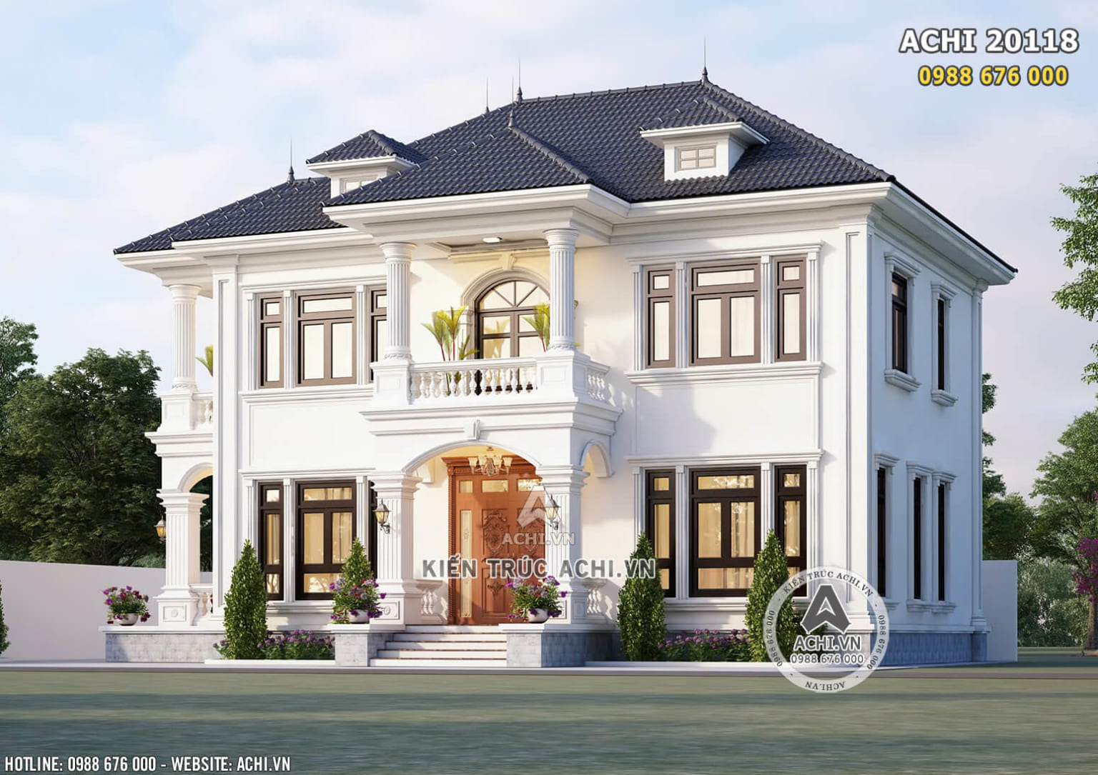 Phối cảnh 3D mẫu thiết kế nhà mái nhật 2 tầng đẹp